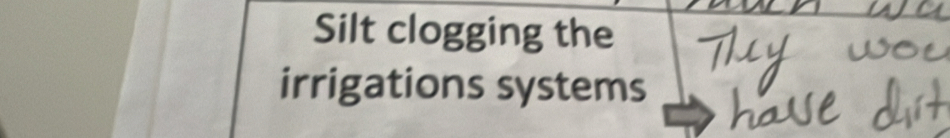 Silt clogging the 
irrigations systems