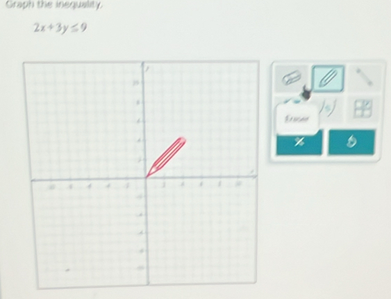 Graph the inequality
2x+3y≤ 9
%