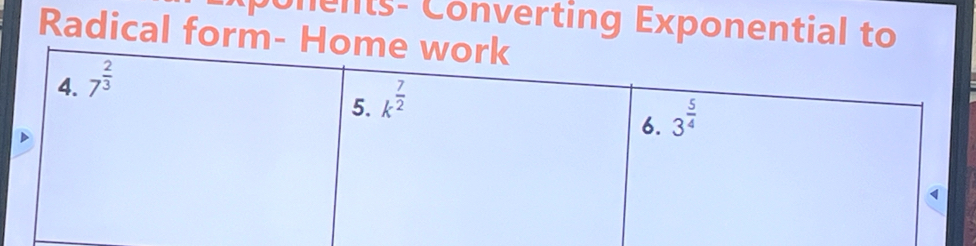 Cents- Converting Exponential to
Radical form- H