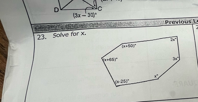 revious L
23. Solve for x.