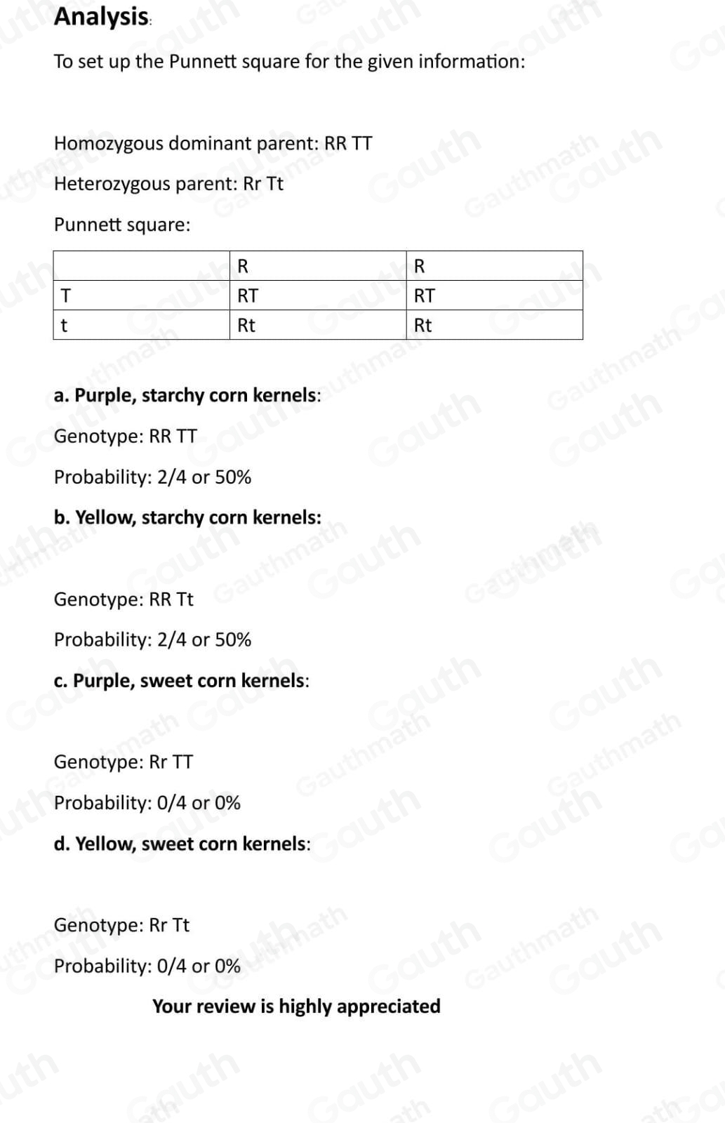 Solved: Set up a punnett square using the following information ...