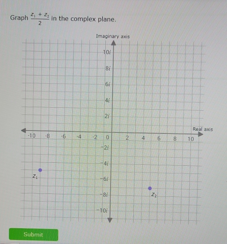 Graph frac z_1+z_22 in the complex plane.
Submit