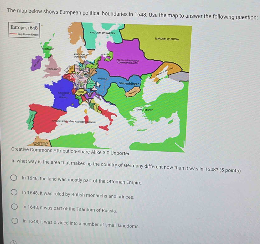 Solved: The map below shows European political boundaries in 1648. Use ...