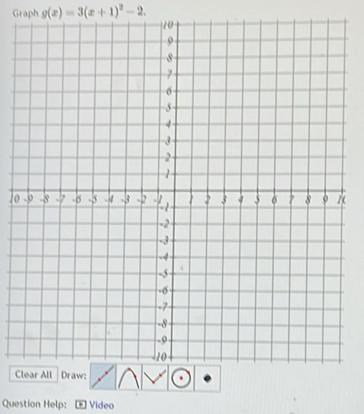 Graph g(x)=3(x+1)^2-2. 
1o 
C 
Question Help: Video