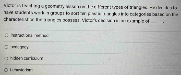 Solved: Victor is teaching a geometry lesson on the different types of ...