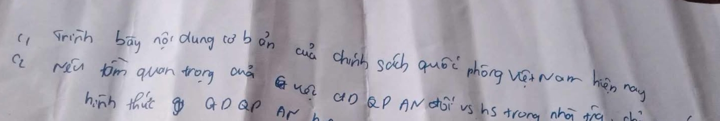 (1 frinn bāy no dung (o b on cuá chib soch quói phóng vewom hén nay 
a reú tom quan trong anà Quá àÒQP AN ¢ói vs hs trona mhà fhā. 
hinn thic g GDQP Ar h