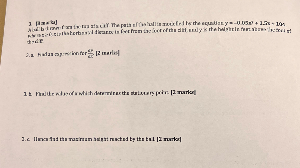 A ball is thrown from the top of a cliff. The path of the ball is ...