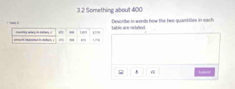 3.2 Something about 400
* Table D Describe in words how the two quantities in each 
table are related. 
3 V Sutenit