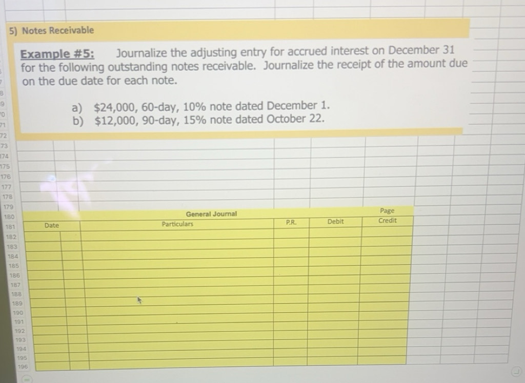 Solved: Notes Receivable Example #5: Journalize the adjusting entry for ...