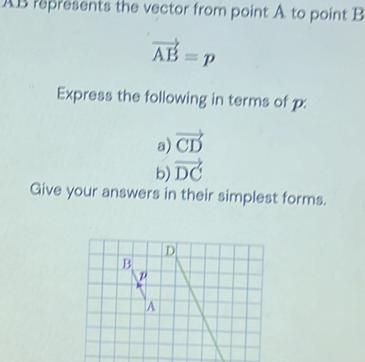 Solved: AB represents the vector from point A to point B vector AB=p ...