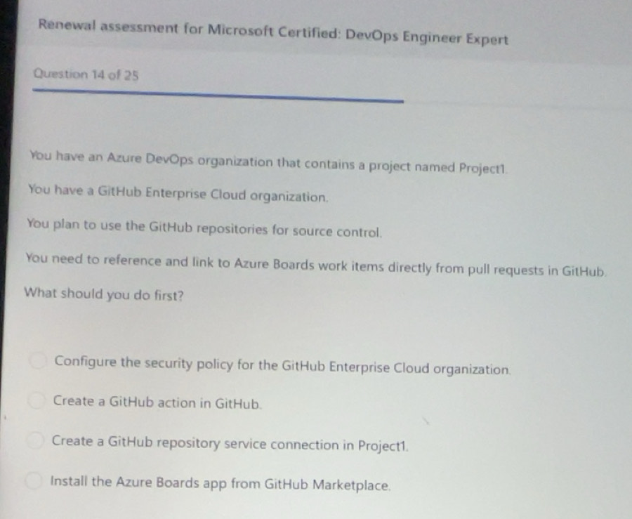 Solved: Renewal assessment for Microsoft Certified: DevOps Engineer ...