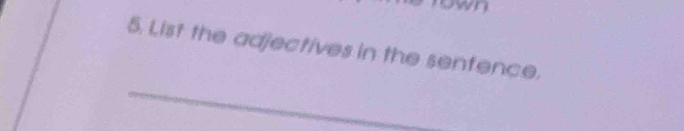 an 
5. List the adjectives in the senfence. 
_