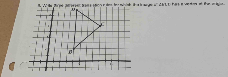 △ BCD has a vertex at the origin.