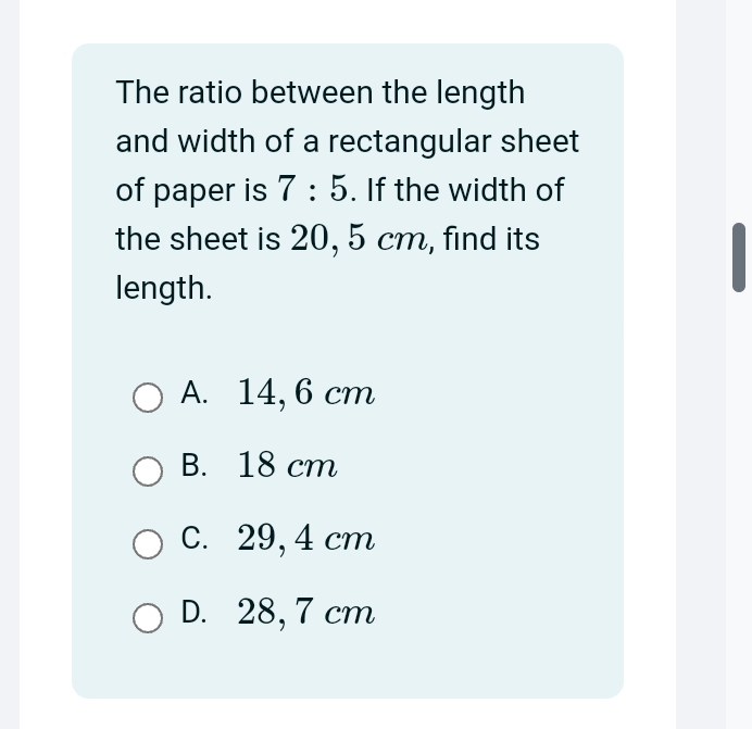 Solved: The ratio between the length and width of a rectangular sheet ...