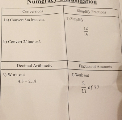 Numeracy Consondation
1
b
3)