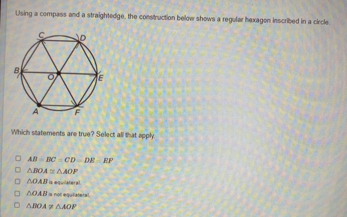 Using a compass and a straightedge, the construction below shows a ...