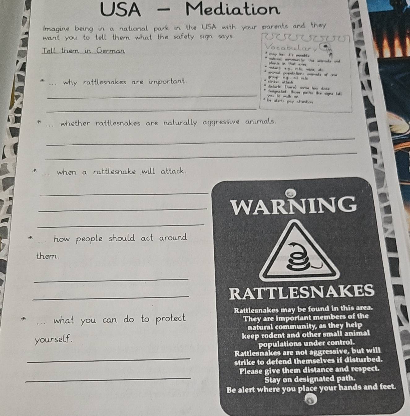 Gelöst:USA - Mediation Imagine being in a national park in the USA with ...