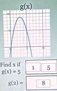 Find x if 5
1
g(x)=5
g(2)= 8