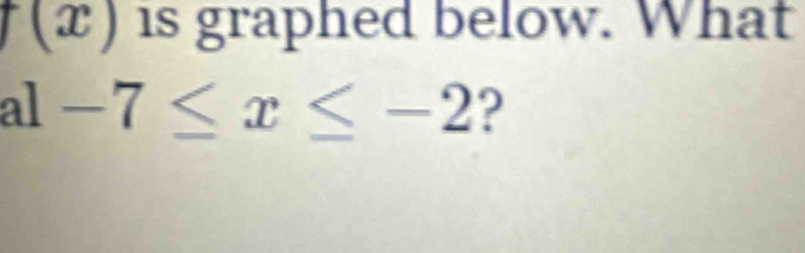 (x) is graphed below. What 
al -7≤ x≤ -2 ?