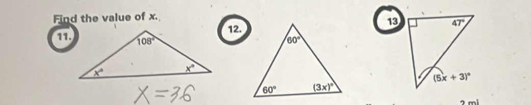 Find the value of x.
12.
13
11.