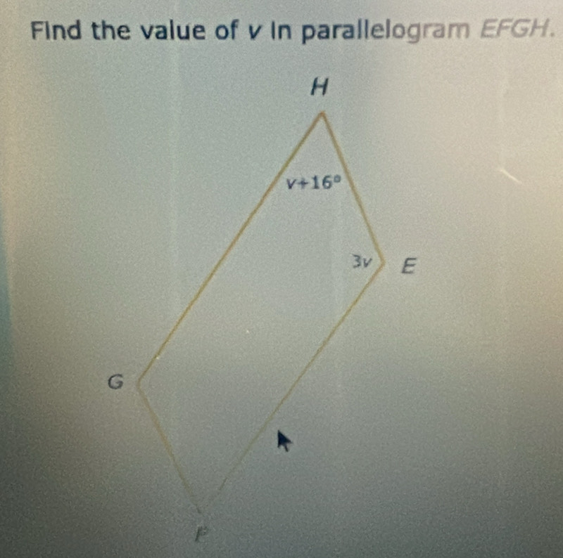 Find the value of v in parallelogram EFGH.