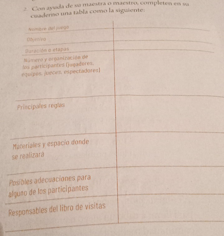 Con ayuda de su maestra o maestro, completen en su 
bla como la siguiente:
P
a
R