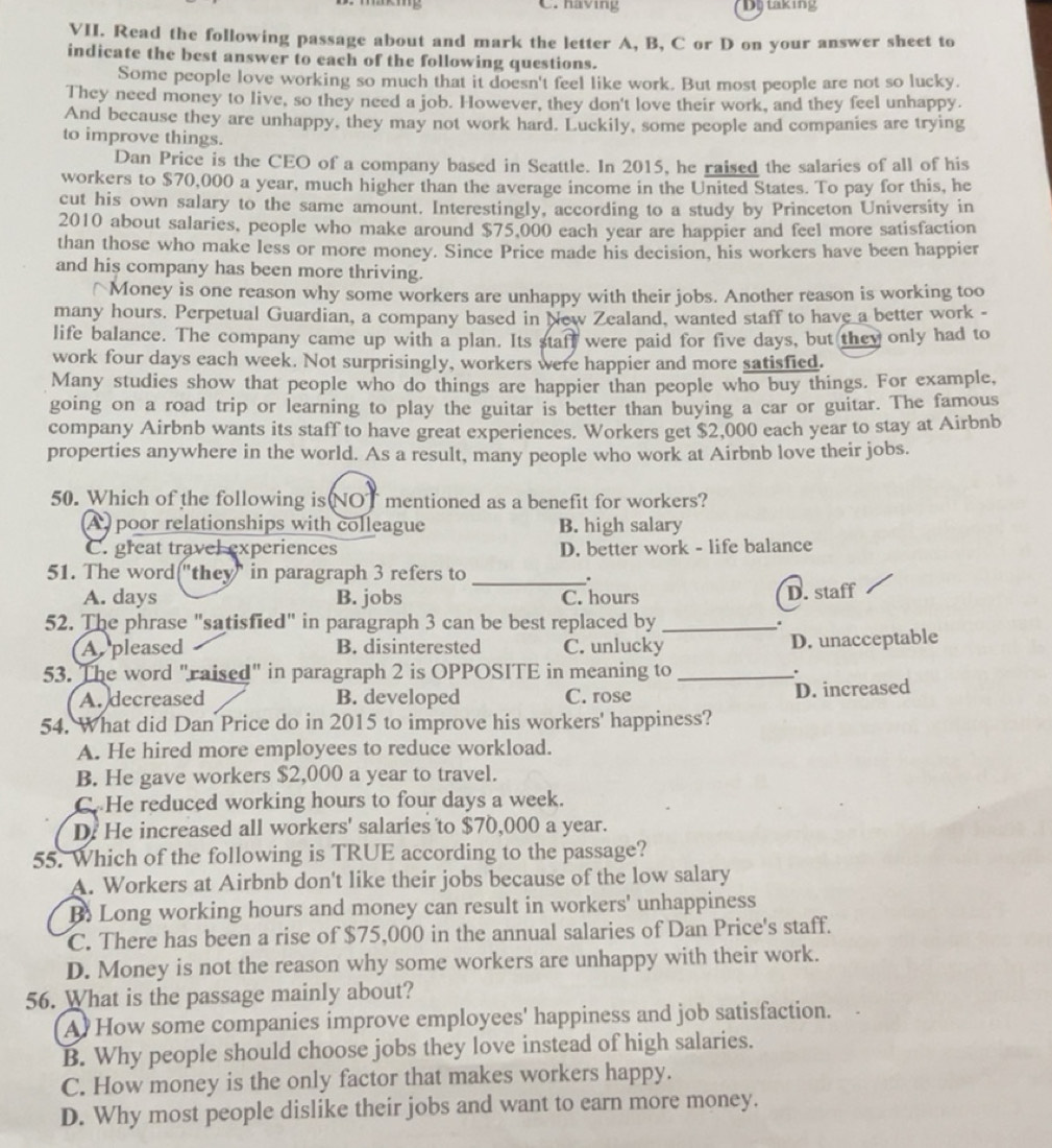Giải quyết:having Dtaking VII. Read the following passage about and ...
