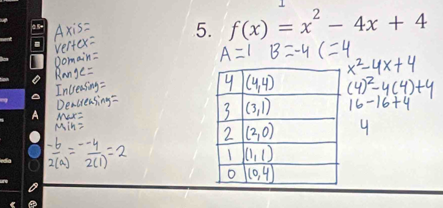 0 5
5. f(x)=x^2-4x+4
= 
a