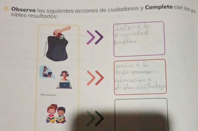 Observo las siguientes acciones de ciudadanos y Completo con los po 
sibles resultados: 
hran //r