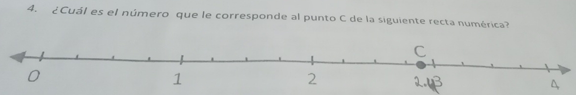 ¿Cuál es el número que le corresponde al punto C de la siguiente recta numérica?