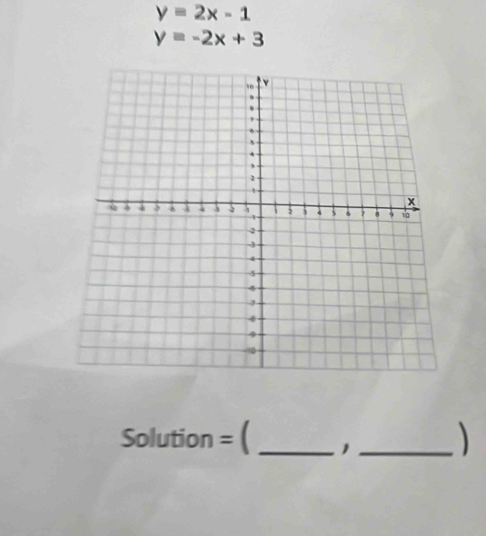 y=2x-1
y=-2x+3
Solution = (_
_1