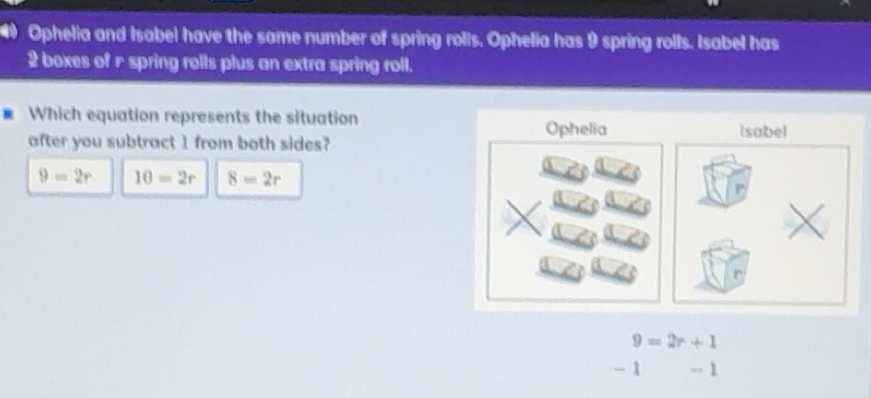 Solved: Ophelia and Isabel have the same number of spring rolls ...