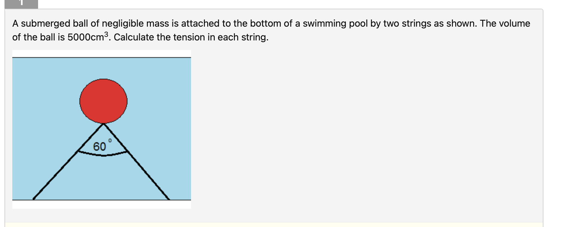 Risolto:A submerged ball of negligible mass is attached to the bottom ...