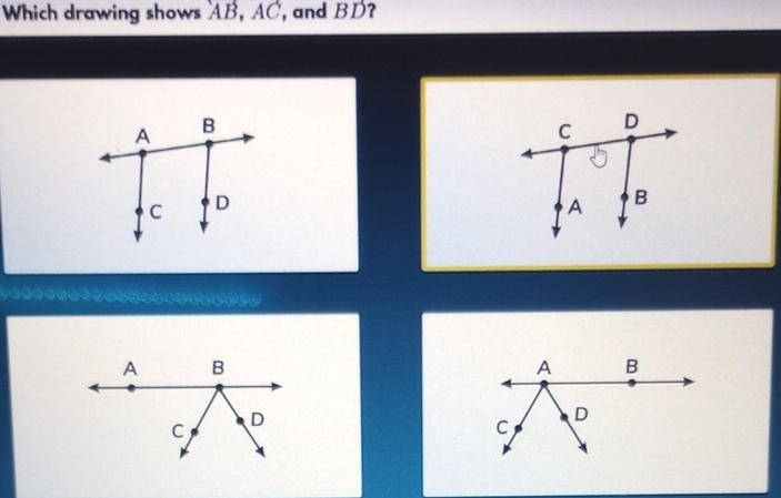 Which drawing shows AB, AC , and BD