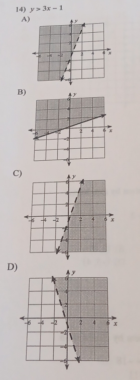 y>3x-1
A 
B 
C 
D