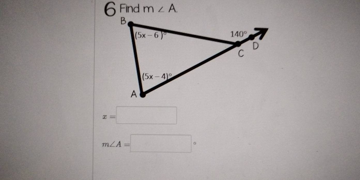 Find m∠ A.
x=□
m∠ A=□°