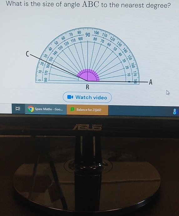 Solved: What is the size of angle ABC to the nearest degree? Watch ...