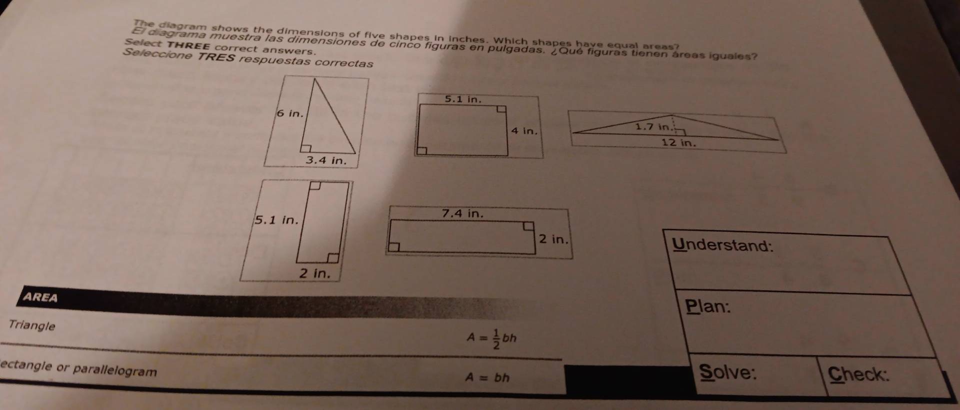 Solved: The diagram shows the dimensions of five shapes in inches ...