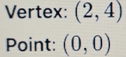 Vertex: (2,4)
Point: (0,0)