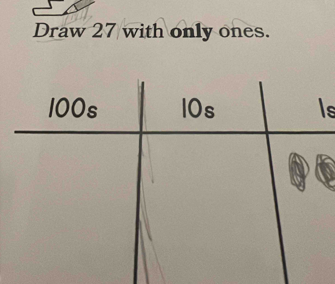 Draw 27 with only ones.
100s 10s Is