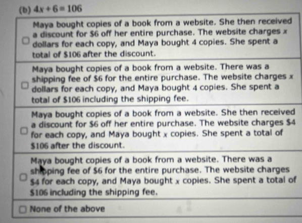 4x+6=106
x
d
4
of