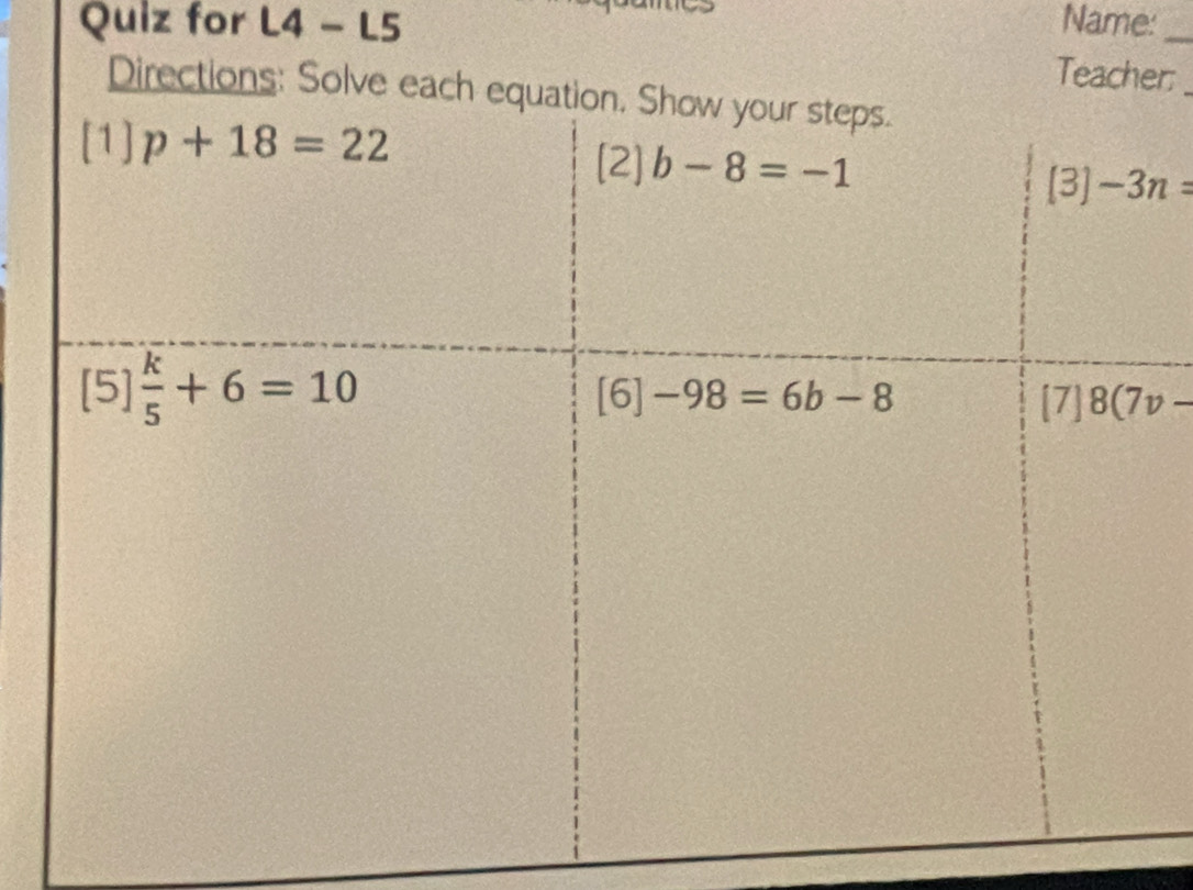 Quiz for L4 - L5 Name:_
er_