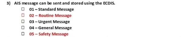 Solved: AIS message can be sent and stored using the ECDIS. 01 ...