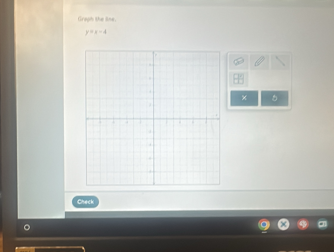 Graph the line.
y=x-4
Check