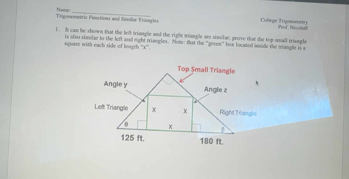 Solved: Name: College Trigonometry Trigonometric Functions and Similar ...