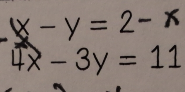 ×− y =
4x - 3y =