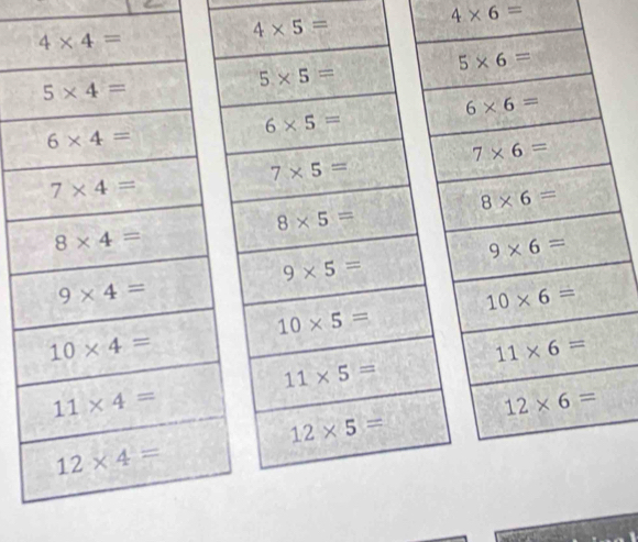 4* 5=
4* 6=
5* 5=
6* 5=
7* 5=
8* 5=
9* 5=
10* 5=
11* 5=
12* 5=