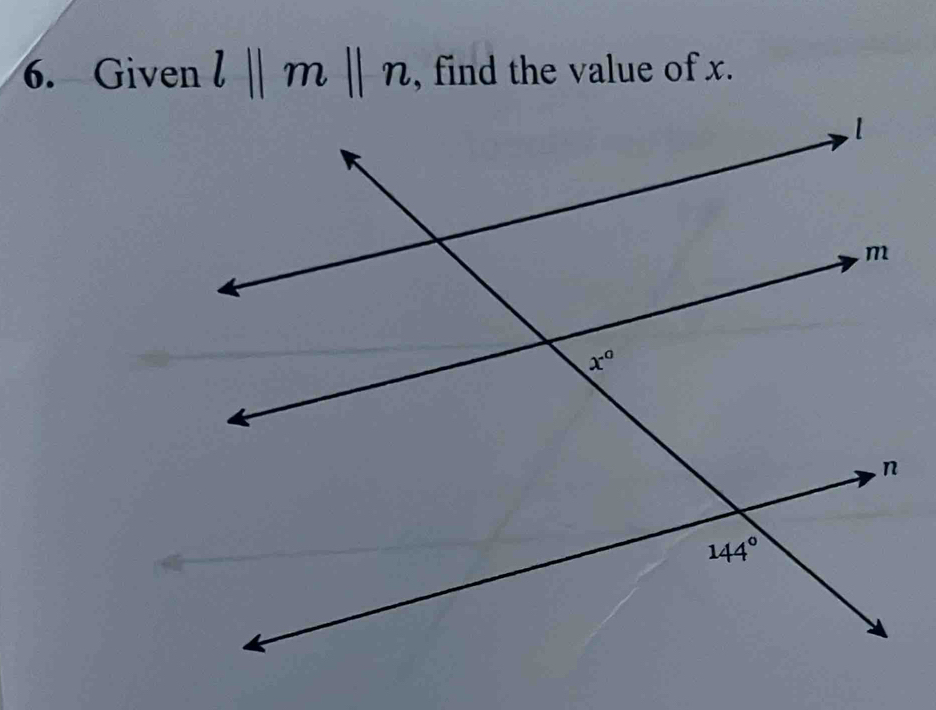 Given l||m||n , find the value of x.