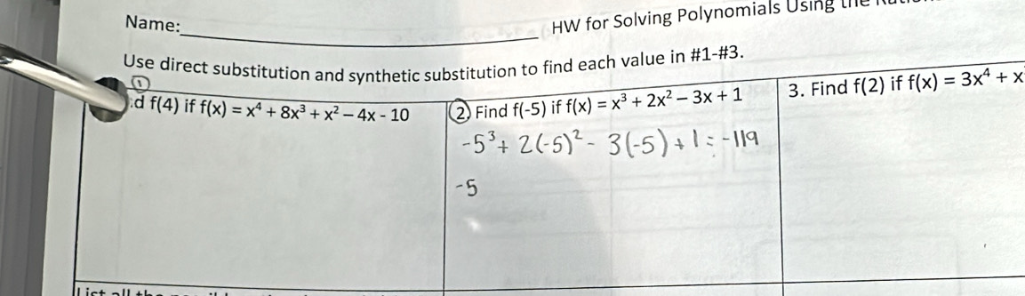 Name:
HW for Solving Polynomials Using the
_