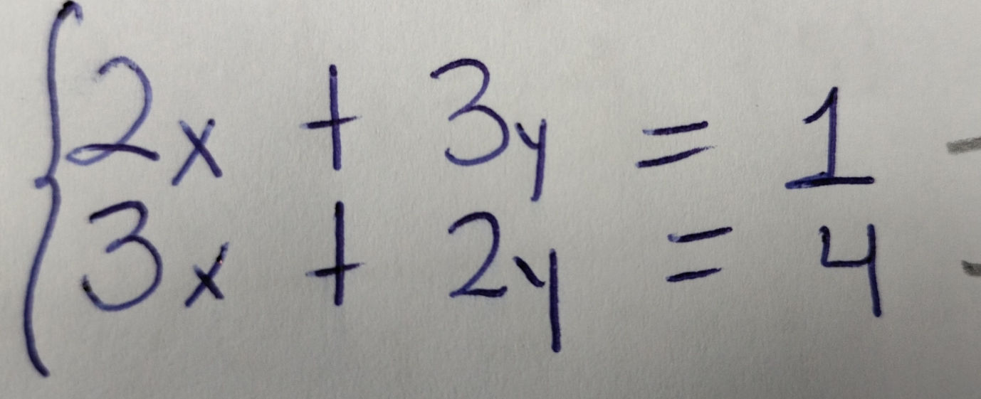 beginarrayl 2x+3y=1 3x+2y=4endarray.